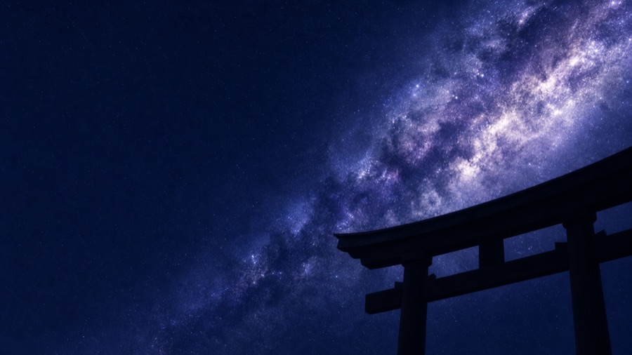 A torii gate beneath the Milky Way